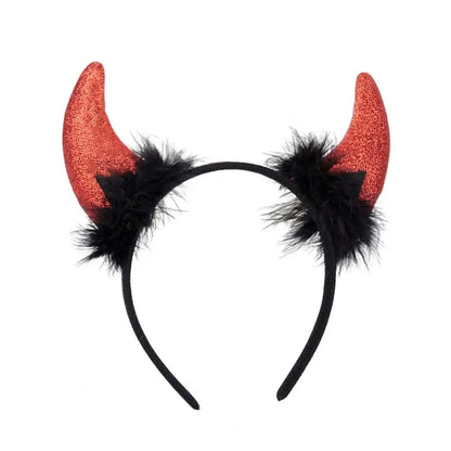 sengpan Elastic Design Headband Plush Devil Horn Headband for Cosplay Parties Halloween Handmade Lightweight Elastic Hair Hoop Accessory