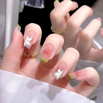 Lianfudai 24Pcs Almond Fake Nails Gradient Pink Flower Designs Full Cover False Nails for Women Spring Summer Press on Nails Tips 2024