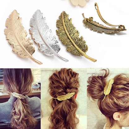 sengpan New Alloy Vintage Hair Clip Feather Leaf Shape Barrette Metal Hairpins For Women Lady Headwear Hair Accessories