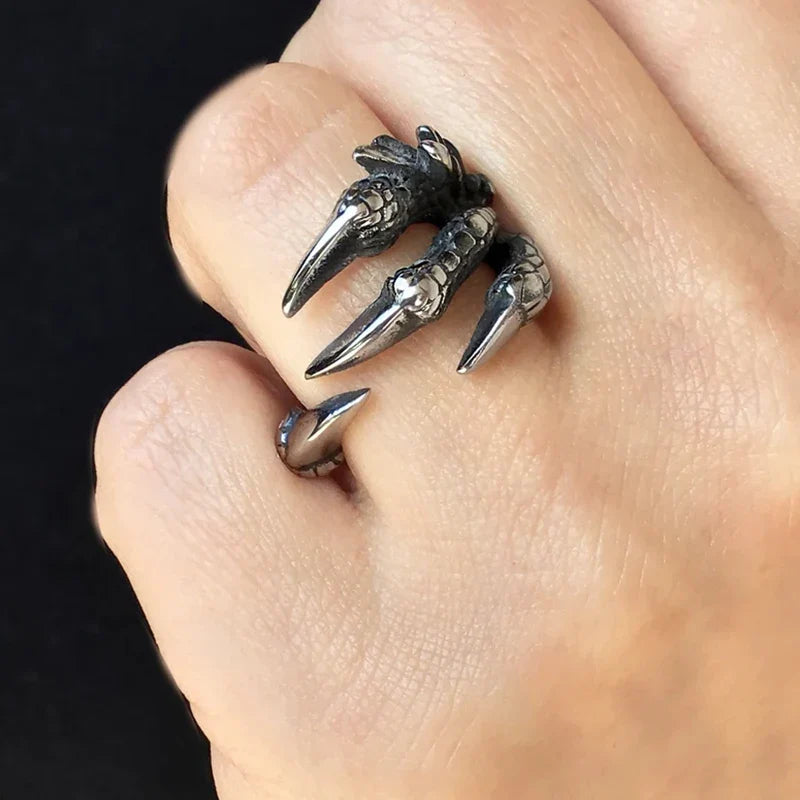 sengpan Vintage Punk Titanium Steel Eagle Dragon Claw Rings Halloween Skull Ring Hot Selling Men's Domineering Open Rock Animal Jewelry