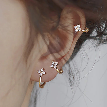 sengpan Dainty Mini Flower Earclip Earrings for Women Piercing Cartilage Ear Ring Cute CZ Gold Color Women's Aesthetic Jewelry KDE028