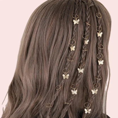 sengpan 5-20pcs Boho Butterfly Hair Ring Dreadlocks Beads Hair Braid Rings Clips Dread Locks Hair Braiding Accessories