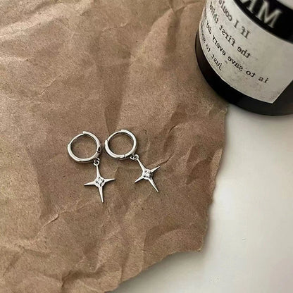 sengpan Y2K Goth Harajuku Sweet Cool Silver Color Metal Stars Drop Pendant Earring For Women Egirl Aesthetic Accessories Jewelry