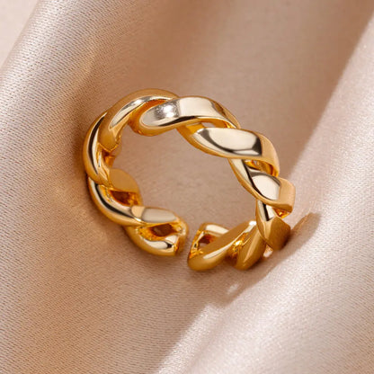 sengpan Steel Rings for Women Aesthetic Heart Gold Color Wedding Ring Waterproof Jewelry Finger Accessories Free Shipping Gift