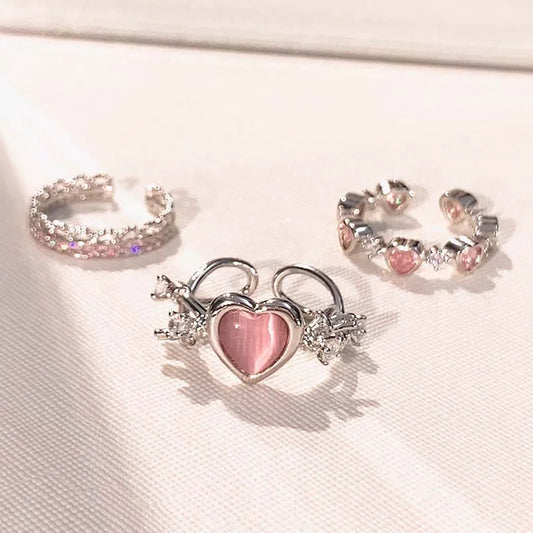 sengpan Pink Love Heart Rings for Women Opening Personality Thorn Finger Ring Fashion Sweet Girls Jewelry Wedding Party Accessories 2023