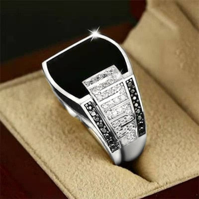 sengpan Classic Men's Ring Fashion Metal Gold Color Inlaid Black Stone Zircon Punk Rings for Men Engagement Wedding Luxury  Jewelry