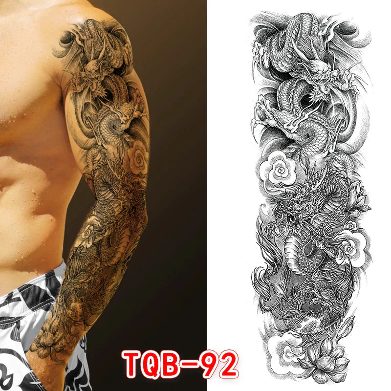 sengpan Large Arm Tattoo Sticker Full Sleeve Temporary Tattoos for Men Fish Wolf Tiger Tattoo Fake Tatoo for Women Waterproof Body Art