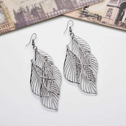 sengpan Dangle Earrings for Women Handmade Boho Super Lightweight Boho Hollow Filigree Long Leaf Earring Gold Silver Plated