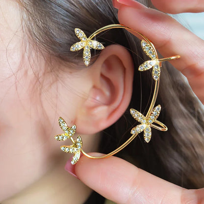 sengpan Zircon Butterfly Ear Cuffs Earrings Golde Color Plated Metal Piercing Cartilage Clips Earrings for Women Wedding Jewelry