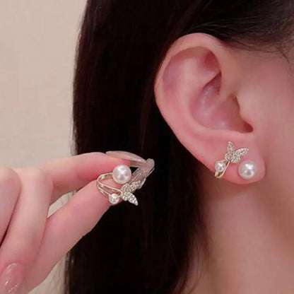 sengpan Korean Vintage Pearl Crystal Earrings For Women Jewelry High-class Luxury Zircon Flower Butterfly Leaf Women's Stud Earrings