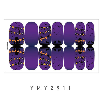 sengpan Baking Free Halloween Nail Stickers Full Sticker Fashion Nail Art Jewelry  Pumpkin Ghost Wholesale Applique Nail Sticker