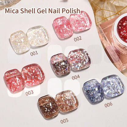 Lianfudai 2023 New Gel Nail Polish 6 Colors Mica Shell Ice Transparent Shell Color Canned Nail Polish Gel Shiny Galaxy UV LED Soak Off Gel