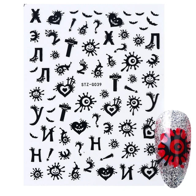 sengpan 3D Halloween Nail Art Stickers Horror Ghost Skull Evil Eye Anime Decals Bloody Rose Sticker for Nail Manicure Decoration LEBF956