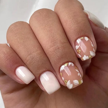 Lianfudai 24Pcs Almond Fake Nails Gradient Pink Flower Designs Full Cover False Nails for Women Spring Summer Press on Nails Tips 2024