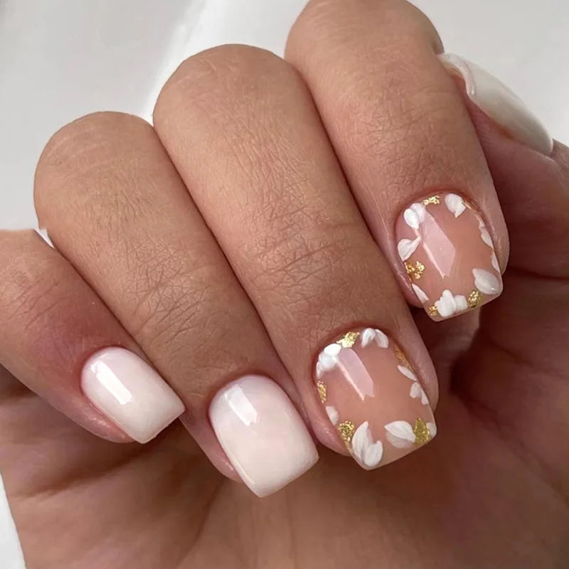 Lianfudai 24Pcs Almond Fake Nails Gradient Pink Flower Designs Full Cover False Nails for Women Spring Summer Press on Nails Tips 2024