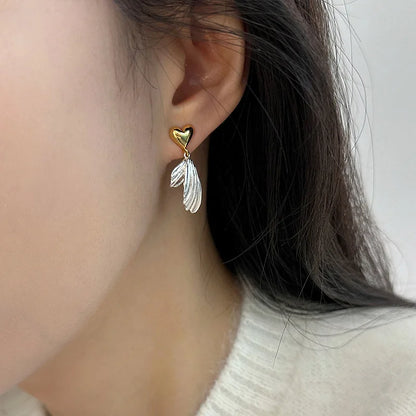 Lianfudai Contrast color heart-shaped fishtail earrings temperament simple exquisite earrings fashionable ladies jewelry party gift 2024