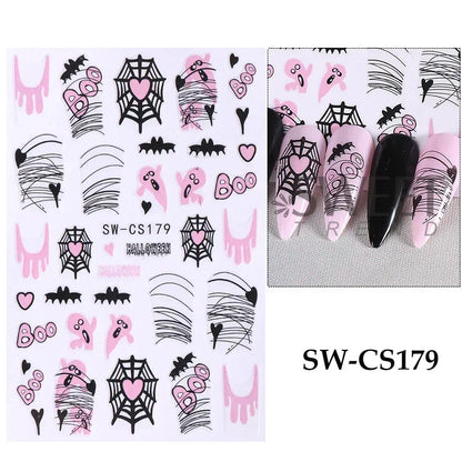 sengpan 3D Halloween Nail Stickers Cartoon Mummy Bandages Ghost Eyes Pumpkin Spider Web Blood Drops DIY Winter Matte Nail Art Decoration