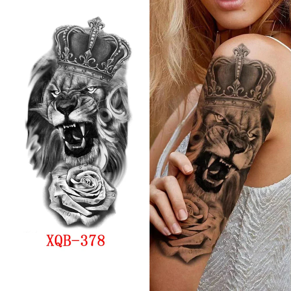 sengpan Black Forest Tattoo Sticker for Men Women Tiger Wolf Death Skull Temporary Tattoo Fake Henna Skeleton King Animal Tatoo Pattern