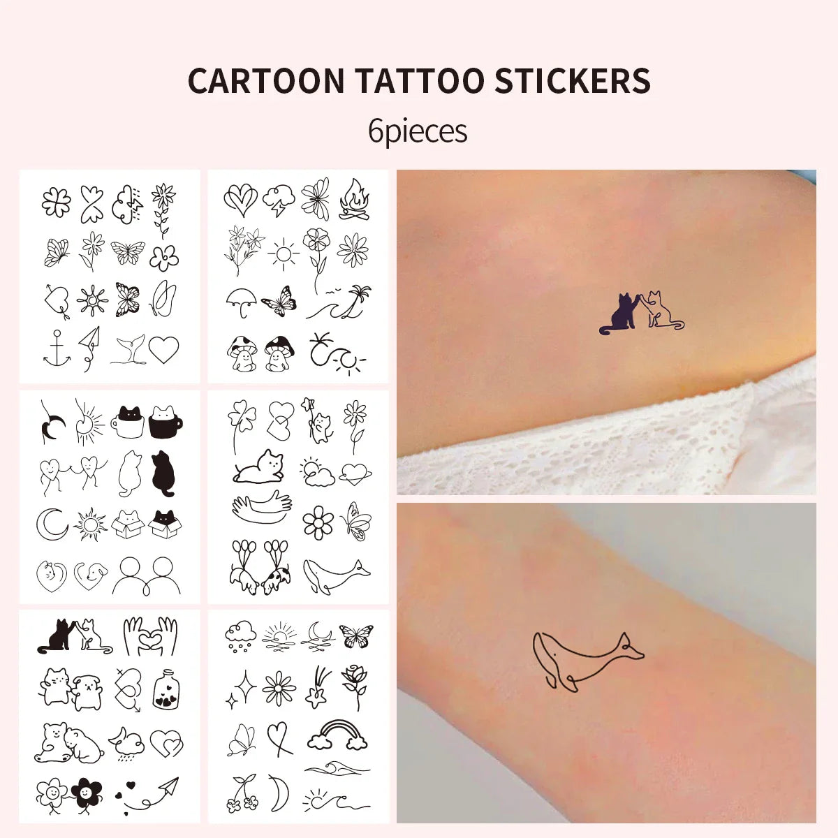 sengpan 6pcs Waterproof Temporary Tattoo Sticker Minimalist Tattoo Pattern Personality Fake Tatoo Women Men Disposable Tattoo Stickers