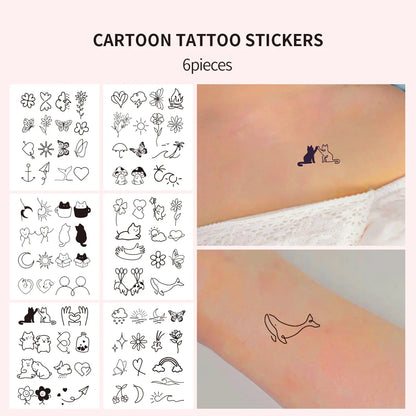 sengpan 6pcs Waterproof Temporary Tattoo Sticker Minimalist Tattoo Pattern Personality Fake Tatoo Women Men Disposable Tattoo Stickers