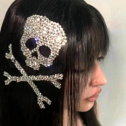 sengpan Y2K Hair Accessories Shiny Crystal Skull Hair Clip Punk Charm Side Sticky Hair Accessories Goth Halloween Jewelry Korean