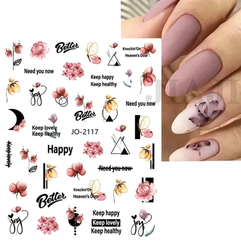 sengpan Simple Flowers 3D Nail Stickers Spring Summer Blossom Floral Tulip Fruit Nail Art Decals Adhesive Sliders Manicure Decorations