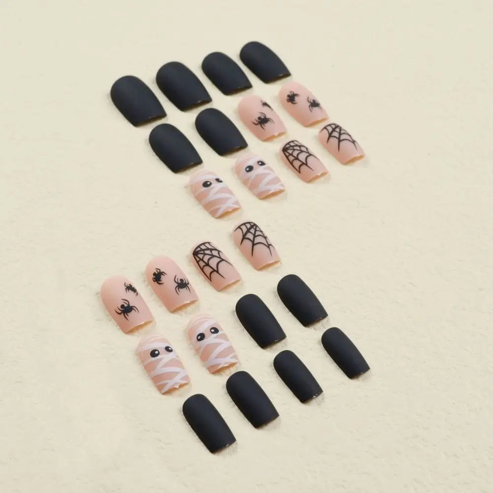 sengpan French False Nails Manicure Halloween Cartoon Fake Nials Funny Pumpkins Detachable Press on Nails Women