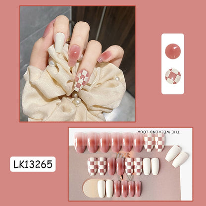 sengpan 24P Cute Childlike Rainbow Nail Art Full Cover Artificial Fake Nails Wearing Reusable False Nails Ballerina Press on Nail Art