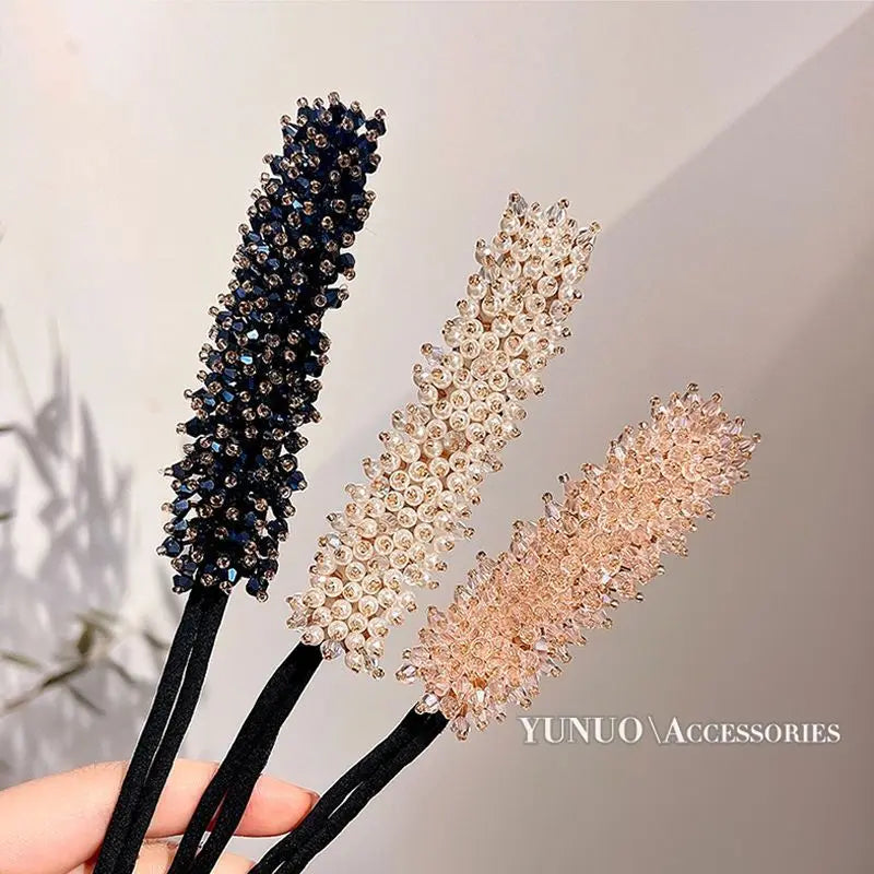 sengpan Women Easy Hair Bun Maker Floral crystal Donut Updo Hair Stick DIY Plate Hair Bendable Hairband Chignon Hair Accessories Gift