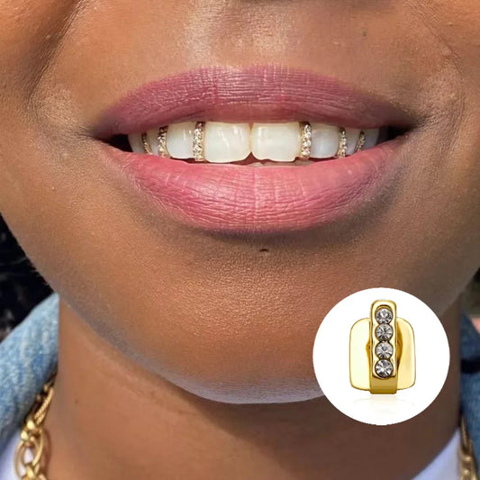 sengpan Fashion CZ Stone Vertical Bar Teeth Grillz Braces Hip Hop 4 Zircon Tooth Caps Dental Grills For Women Men Jewelry