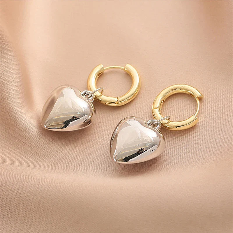 sengpan Stainless steel Hoop Earrings With Metal Heart Earrings For Women Classic Design Fashion Jewelry Female Party Earring Gift