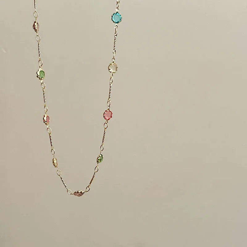 Lianfudai Colorful Natural Stone Necklace Spring and Summer 2024 New Collarbone Chain Simple Neck Chains