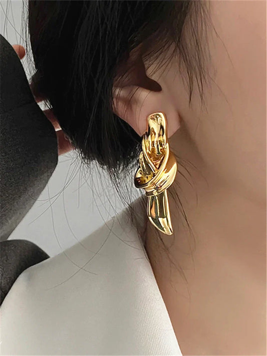 sengpan  knotted metal earrings for women fashion light luxury design temperament earrings