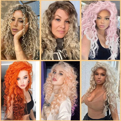 sengpan Long Fluffy Curly Wig for Women Ombre Orange Ginger Natural Wavy Hair Wig Ash Blonde Synthetic Loose Deep Wave Wig  Cosplay