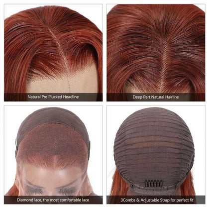 sengpan Short Bob Human Hair Wigs Straight Reddish Brown 13x4 Full Lace Frontal Wigs 613 Human Hair Wig 180% Density Grade 12A