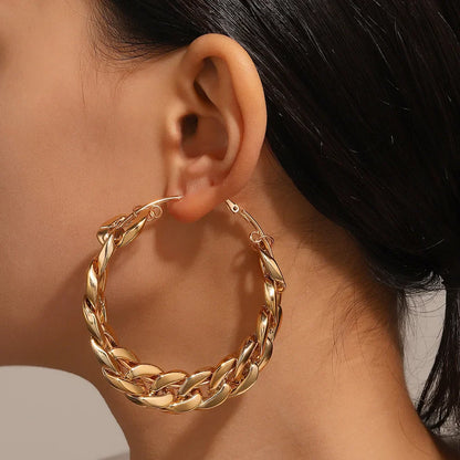 sengpan Metal Punk Style Oversized Large Hoop Earrings Twisted Big Circle Round Loop Earrings for Women Exaggerate Party Jewelry Gifts