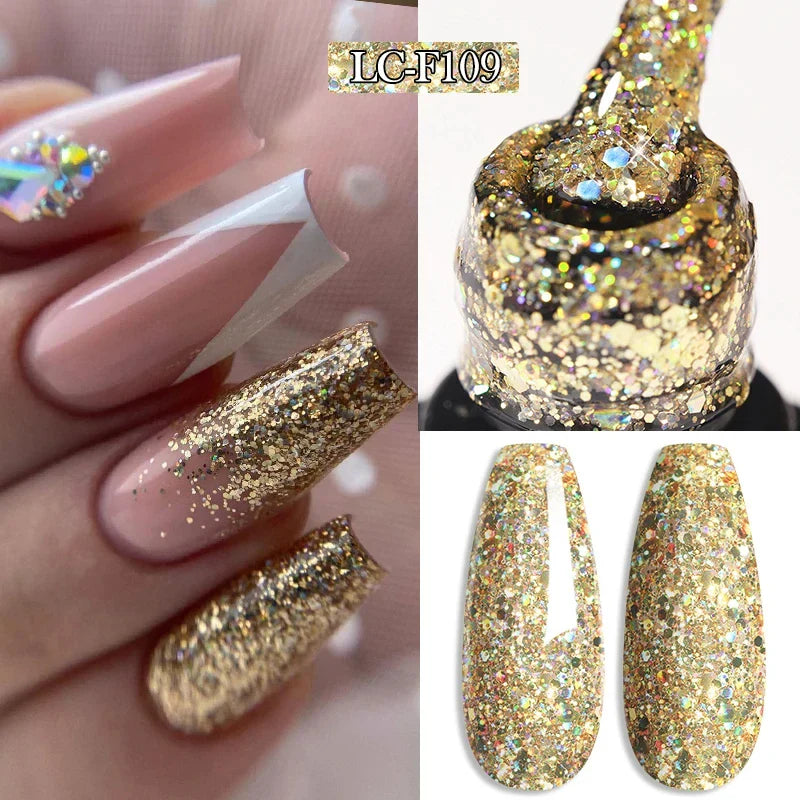 sengpan 7ML Gold Foil Quick Extension Gel Nail Polish Nude Purple Nail Flakes Vernis Semi Permanent UV Gel Nail Art Hard Gel