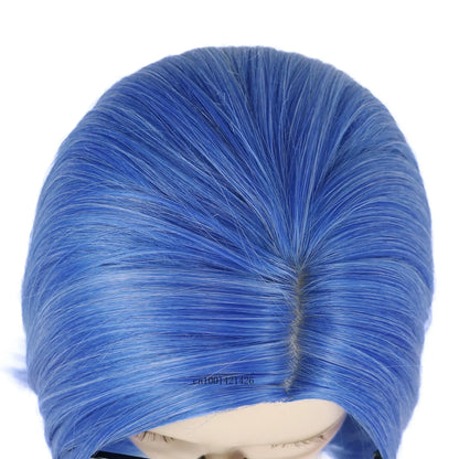 sengpan Synthetic Hair Short Sadness Wig Cosplay Straight Blue Wig for Kid with Glasses Inside Out Costume Halloween Fake Wigs for Women