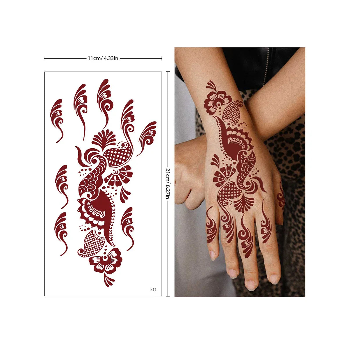 sengpan Red Lace Henna Tattoo Sexy Maroon Tattoo Stickers Waterproof India Mehndi Design Temporary Tattoos Finger Hand Tattoo For Women