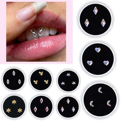 sengpan 3pcs/box Dental Tooth Gem Crystal Jewelry Tooth Gem Kit Tooth Deco Material Various Shape Oral Decoration