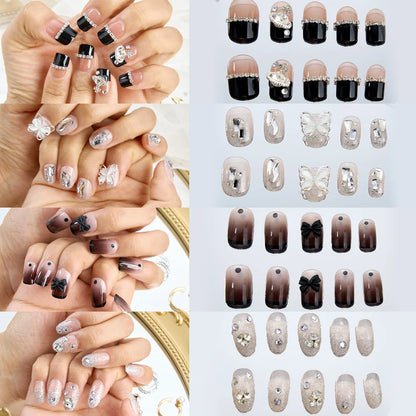 sengpan 96PCS Glossy Medium Almond Press On Nails Reflective Glitter Cat Eye Fake Nails Sparkling Full Cover False Nails For Women Girls