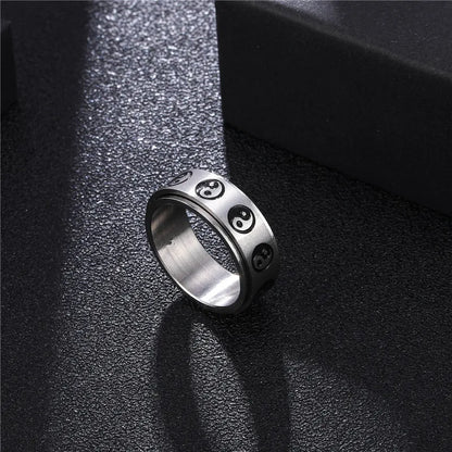 sengpan 8MM Gossip Transfer Stainless Steel Ring Inoxidable Vintage Temperament Couple Rings For Men Women Jewelry Gifts