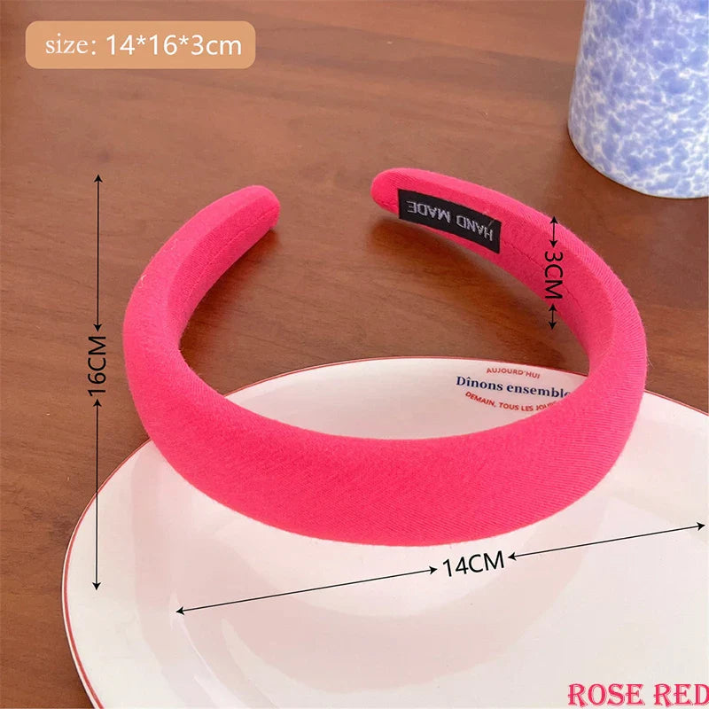 sengpan Rose Red Wide-brimmed Sponge Hair Band Women Fairy Temperament Headband Tweed Fabric Hoop Hairband Girls Hair Accessories