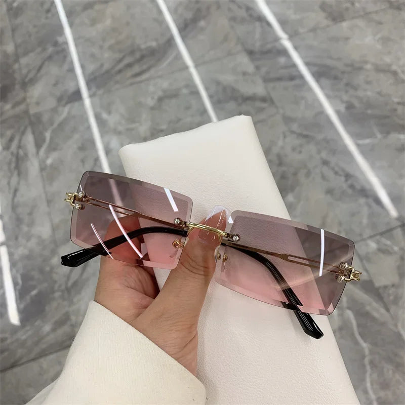 sengpan Vintage Fashion Sunglasses for Women Rimless Frameless Rectangle Shades Gradient UV400 Summer Traveling Sun Glasses for Womenn