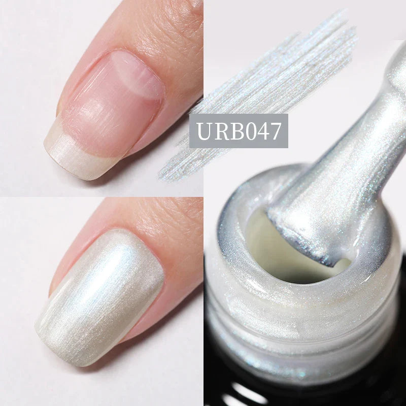 sengpan SUGAR Aurora Rubber Gel Nail Iridescent Pearl Effect Metallic Mirror Nails Manicure Soak Off UV LED No Wipe Top Coat Base Gel