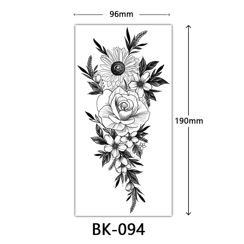 sengpan Black Flower Tattoo Stickers for Hand Arm Waterproof Temporary Tattoos for Women Butterfly Fake Tattoo Sleeve Tatoos Girls