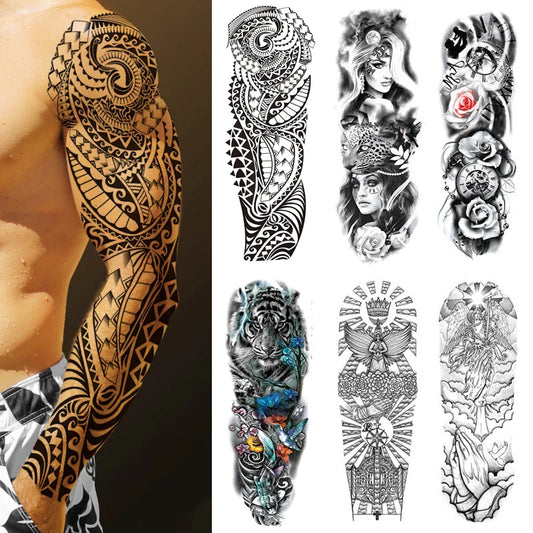 sengpan Large Arm Tattoo Sticker Full Sleeve Temporary Tattoos for Men Fish Wolf Tiger Tattoo Fake Tatoo for Women Waterproof Body Art