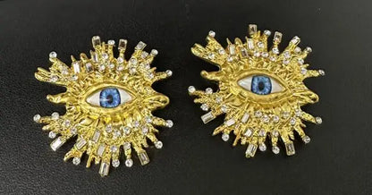 sengpan Exaggerated Sparkling Crystal Eye Earrings Retro Luxury Open Ring Brooch Earring Set