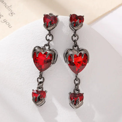 sengpan Sweet Cool Zircon Heart Earrings Female Red Lava Charm Pendant Earrings Birthday Party Jewelry Accessories