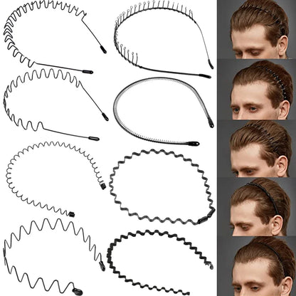 sengpan Black Metal Wavy Headband Men Women's Hair Band Head Hoops Bands Headwear Sport Headbands Hairband Bangs Holder Hair Accessories